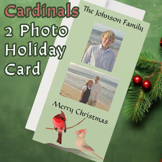 Rode Kardinalen Kerstvogels Lichtgroen Feestdagenkaart