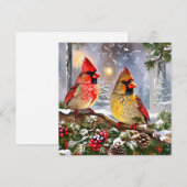 Rode Kardinalen met Bessen, Pinecones Winter Feestdagenkaart (Voorkant / Achterkant)