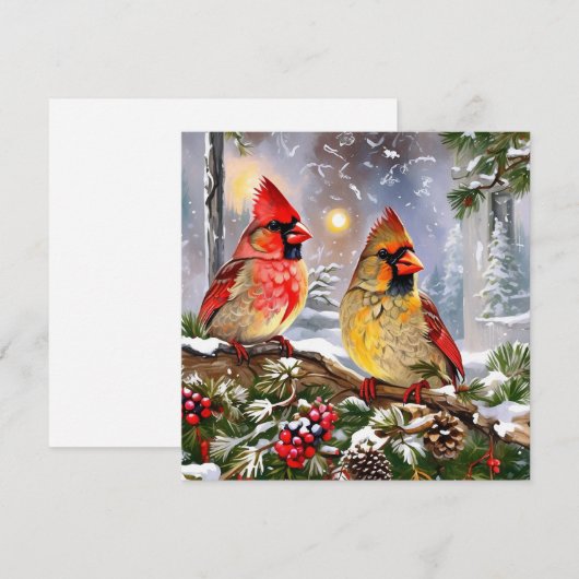 Rode Kardinalen met Bessen, Pinecones Winter Feestdagenkaart (Voorkant / Achterkant)