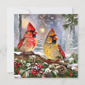 Rode Kardinalen met Bessen, Pinecones Winter Feestdagenkaart (Voorkant)