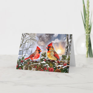 Rode Kardinalen met Wild Berries Winter Landschap Feestdagen Kaart
