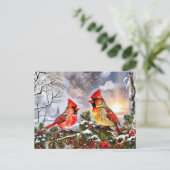 Rode Kardinalen met Wild Berries Winter Landschap Feestdagenkaart (Staand voorkant)