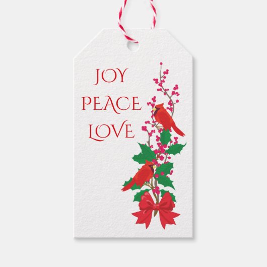 Rode Kardinalen op Holly Kerstmis Cadeaulabel (Voorkant)