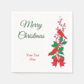 Rode Kardinalen op Holly Kerstmis Servet (Voorkant)