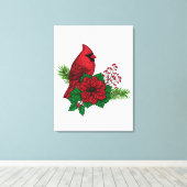 Rode kardinalen op Kerstversiering Canvas Afdruk (Insitu (Houten vloer))