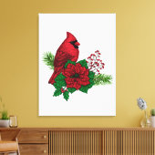 Rode kardinalen op Kerstversiering Canvas Afdruk (Insitu (Woonkamer))