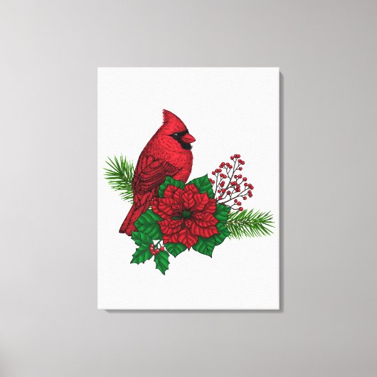 Rode kardinalen op Kerstversiering Canvas Afdruk (Voorkant)
