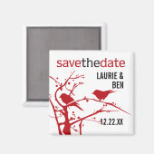 Rode Kardinalen op Tak Bruiloft Save the Date Magneet (Voorkant / Achterkant)