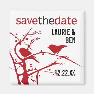 Rode Kardinalen op Tak Bruiloft Save the Date Magneet