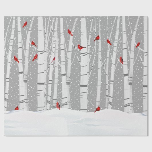 Rode kardinalen op witte baars cadeaupapier (Vlak)