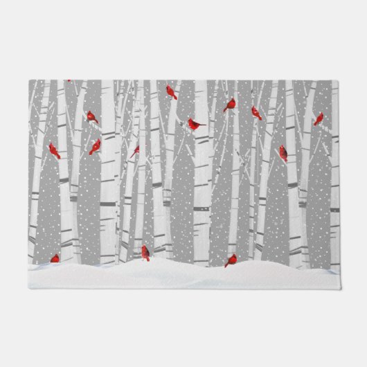 Rode kardinalen op witte baars deurmat (Voorkant)