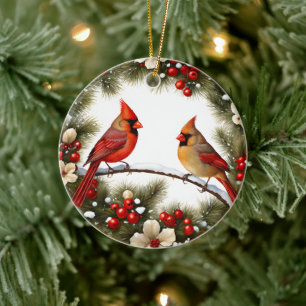 Rode Kardinalen Sneeuwvogels Memorial Gift Ideeën Keramisch Ornament