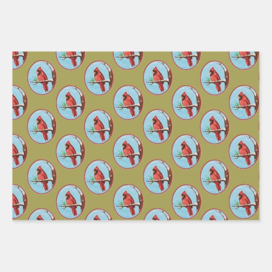 Rode Kardinalen Vakantie Inpakpapier Vel (Voorkant 3)