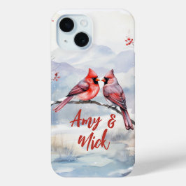 Rode Kardinalen Vogels Kerstmis Valentijnsdag iPhone 15 Case