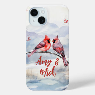 Rode Kardinalen Vogels Kerstmis Valentijnsdag iPhone 15 Case