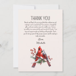 Rode Kardinalen Vogels Vrouwen Verjaardag Bedankkaart