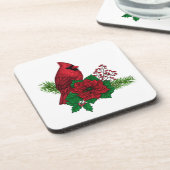 Rode kardinalen voor kerstversiering bier onderzetter (Linkerzijde)