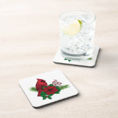 Rode kardinalen voor kerstversiering bier onderzetter (Rechterzijde)