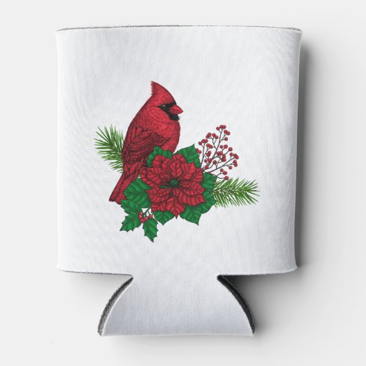 Rode kardinalen voor kerstversiering blikjeskoeler (Voorkant)