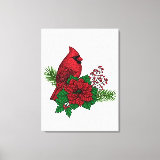 Rode kardinalen voor kerstversiering canvas afdruk (Voorkant)