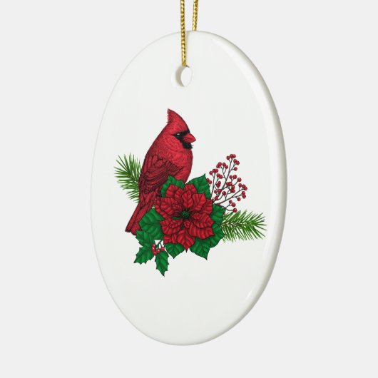 Rode kardinalen voor kerstversiering keramisch ornament (Links)