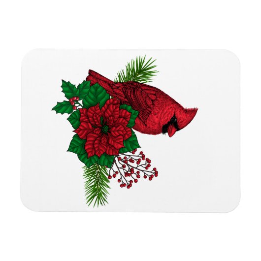 Rode kardinalen voor kerstversiering magneet (Horizontaal)