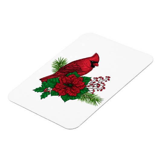 Rode kardinalen voor kerstversiering magneet (Linkerzijde)