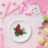 Rode kardinalen voor kerstversiering papieren bordje (Feest)