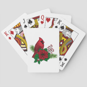 Rode kardinalen voor kerstversiering pokerkaarten