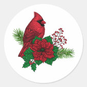 Rode kardinalen voor kerstversiering ronde sticker (Voorkant)