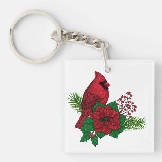 Rode kardinalen voor kerstversiering sleutelhanger (Voorkant)