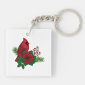 Rode kardinalen voor kerstversiering sleutelhanger (Achterkant)