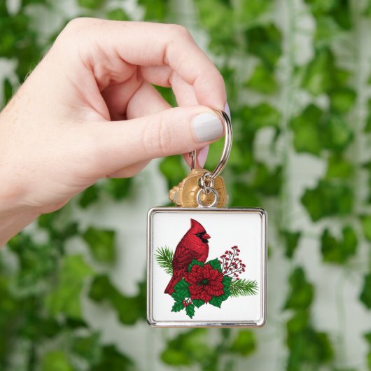 Rode kardinalen voor kerstversiering sleutelhanger (Hand)