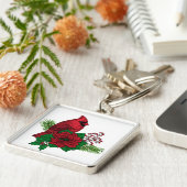Rode kardinalen voor kerstversiering sleutelhanger (Zijkant)