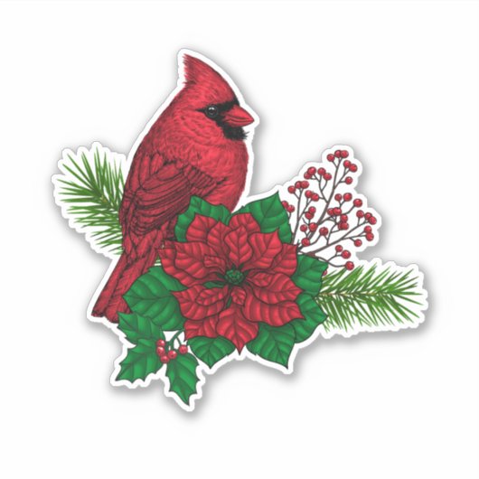 Rode kardinalen voor kerstversiering sticker (Voorkant)