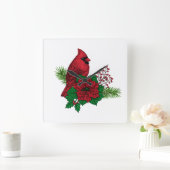 Rode kardinalen voor kerstversiering vierkante klok (Huis)