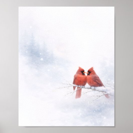 Rode Kardinalen Winter Waterverf Waarde Poster (Voorkant)