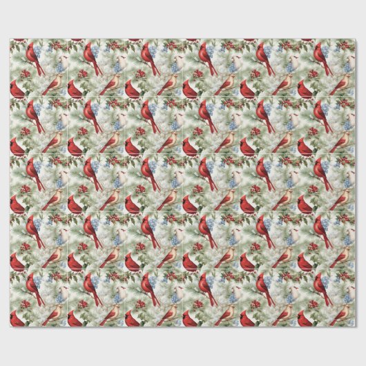 Rode Kardinalen & Winterden Cadeaupapier (Vlak)