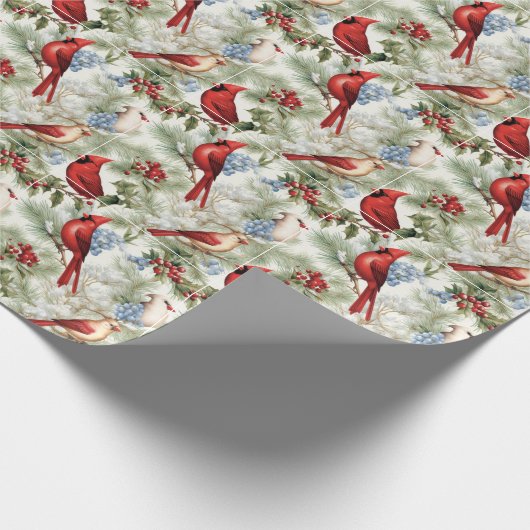 Rode Kardinalen & Winterden Cadeaupapier (Hoek)