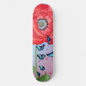 RODE KARTPOPPIJEN EN BLAUWE BUTTERFLIES PERSOONLIJK SKATEBOARD (Voorkant)