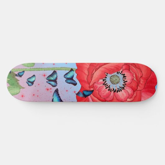 RODE KARTPOPPIJEN EN BLAUWE BUTTERFLIES PERSOONLIJK SKATEBOARD (Horizontaal)