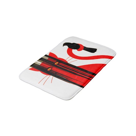 Rode kat en een zwarte vogel badmat (Gekanteld)