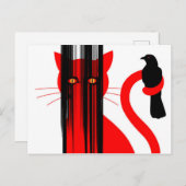 Rode kat en zwarte vogel briefkaart (Voorkant / Achterkant)