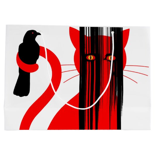 Rode kat en zwarte vogel groot cadeauzakje (Achterkant)