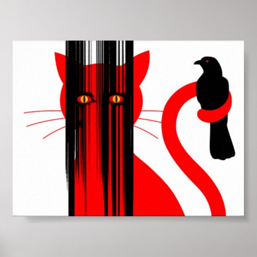 Rode kat en zwarte vogel poster (Voorkant)