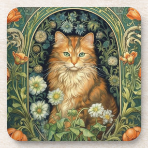 Rode kat in de tuin art nouveau bier onderzetter