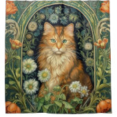 Rode kat in de tuin art nouveau douchegordijn (Voorkant)