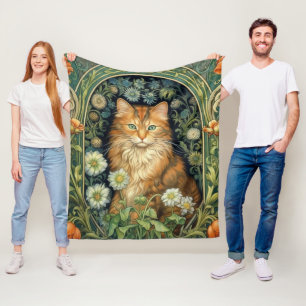 Rode kat in de tuin art nouveau fleece deken