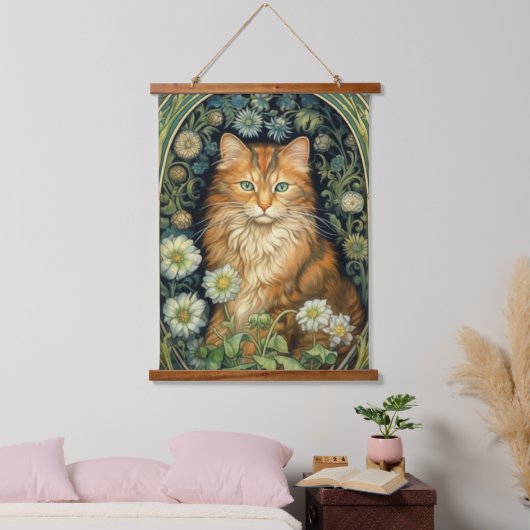 Rode kat in de tuin art nouveau hangend wandkleed (Slaapkamer)