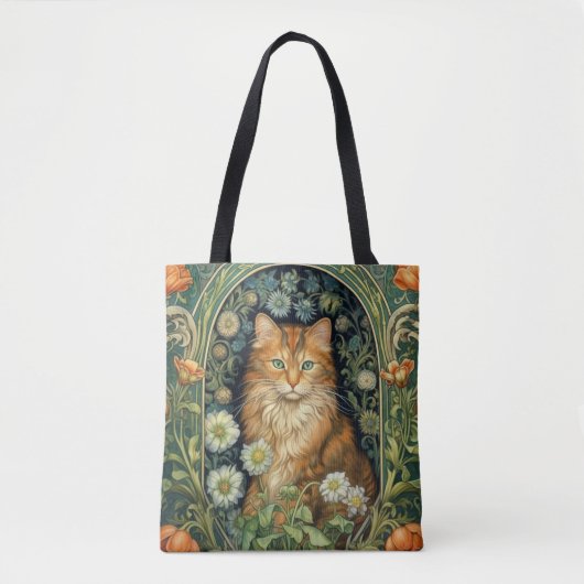 Rode kat in de tuin art nouveau tote bag (Voorkant)